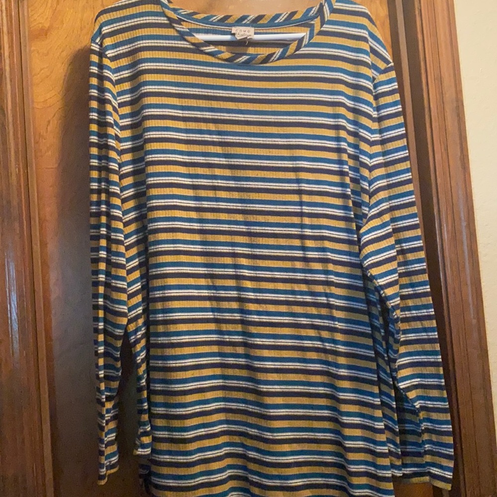 Como Vintage 3XL yellow & teal striped long sleeve